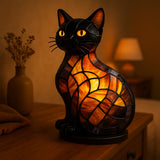 Macskás színes üveg lámpa