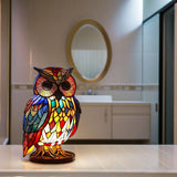 Színes üvegből készült baglyos lámpa